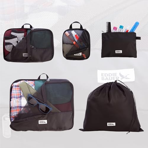 Eddie Bauer 5 Set Packing Organizer Cubes for Suitcases, Travel Essentials for Carry on, Lugagge Oganizer Bags Set Accessories, Black