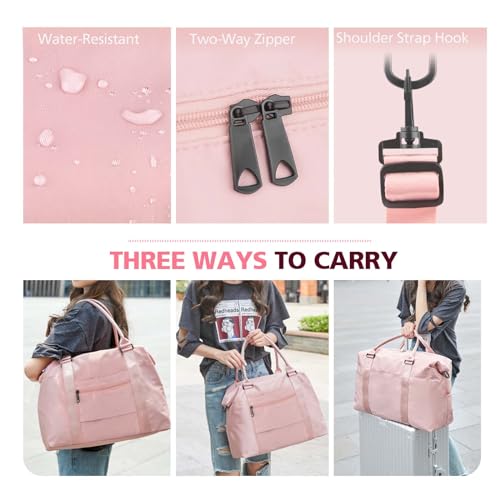 TOPBAG Travel Duffle Bag, Waterproof Weekender Carry On Tote Bags for Women, Sport Gym Bag for Men, Hospital Bag for Labor and Delivery, Overnight Luggage Bag with Trolley Sleeve Coral Pink