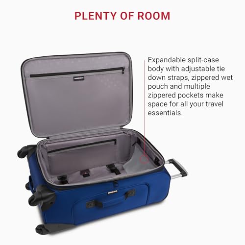 SWISSGEAR Sion Softside Expandable Spinner Luggage Durable Lightweight Travel Suitcase, Blue, Checked-Medium