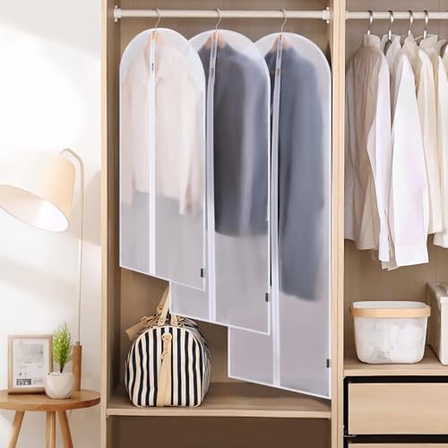 BALEINE 40'' Translucent Garment Bags, 12 Packs PEVA Dress Bag for Closet Clothes Dresses Suit Coats Storage (White, 12PK)