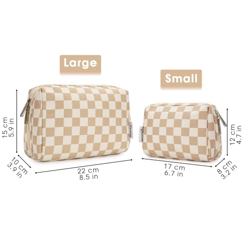 Narwey Checkered Makeup Bag Travel Cosmetic Bag Organizer Toiletry Bag Make Up Bags with Compartments for Women Girls (Large, Light Checkerboard)
