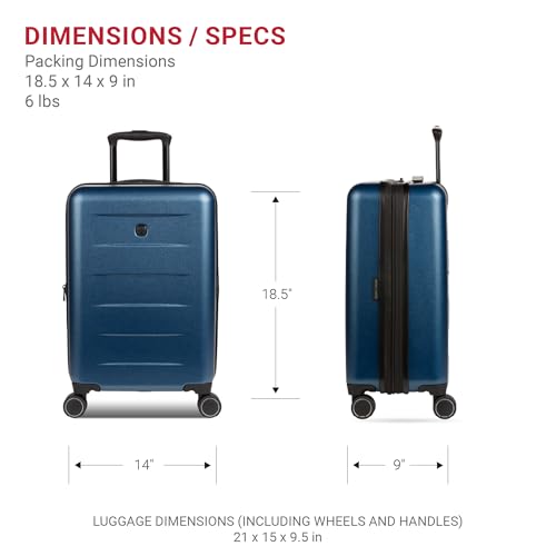 SwissGear 8020 Eclipse Hardside Expandable Luggage with Spinner Wheels, Navy, Carry-On 18-Inch