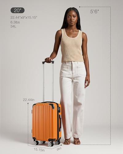 Coolife Carry On Luggage, Suitcase with Durable and Lightweight, carry on suitcase with PC+ABS Hardshell, Dual Spinner Wheels, TSA Lock, and YKK Zipper(orange new, S(20in)_carry on)