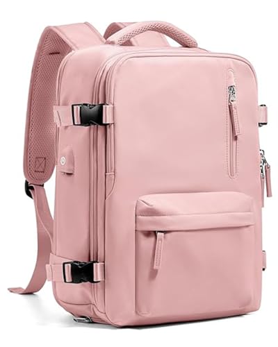 Farmer&Donkey Travel Backpack for Women Men, Waterproof Airlines Approved Carry On Backpack 15.6 Inch Laptop Backpack with USB Charging Port for Computer Bookbag for Business, School, Work (Pink)