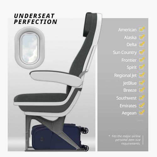 Verage Under Seat Luggage with Wheels, Softside Small Suitcase Spinner Carry On Luggage Bags for Airlines Airplanes Short Trip Men Women (Navy, 14-Inch Underseat)