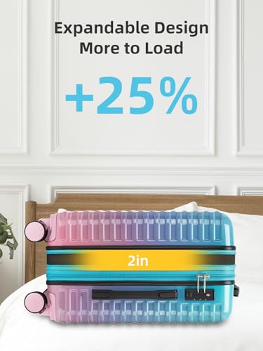 LARVENDER Carry on Luggage 22x14x9 Airline Approved, Expandable 20 Inch Hardside Suitcase with Wheels TSA Lock, PC+ABS Lightweight Carry on Suitcases for Women, Cotton Candy (20/DB/TB)