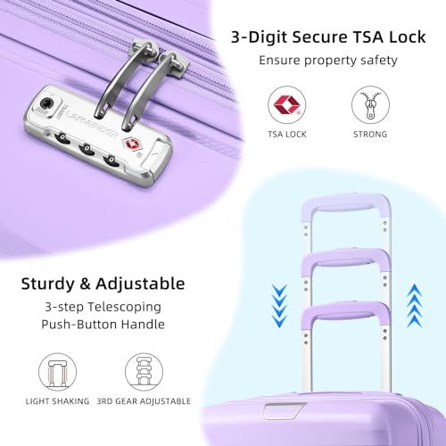 LARVENDER Luggage Sets 3 Piece with Duffel Bag Hardside PP Carry On Suitcase with 360° Spinner Wheels TSA Lock Luggage Sets for Women, Lavender
