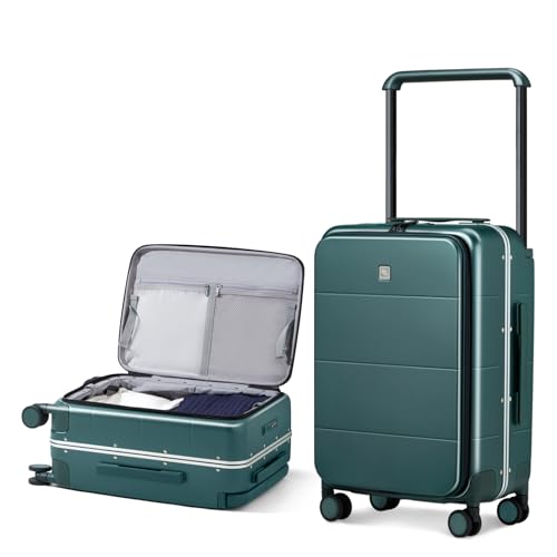 Hanke Top Opening 24 Inch Luggage with Spinner Wheels, Aluminum Frame All-PC Hard Shell Medium Suitcase, Trunk Wide Handle Luggage for Travel, TSA Checked-Medium(Blackish Green, 69L)