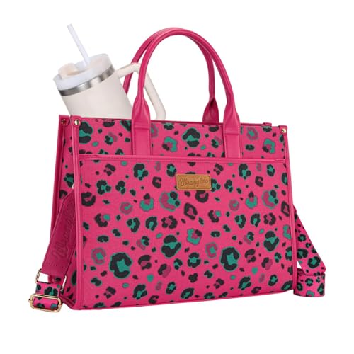 Wrangler Laptop Bag 15.6 Inch Large Tote Bag with Compartments Leopard Womens Computer Bags Briefcase Bags for Work with Detachable Guitar Strap Multi-Pocket Structured Convertible Purse WG436-8119HPK