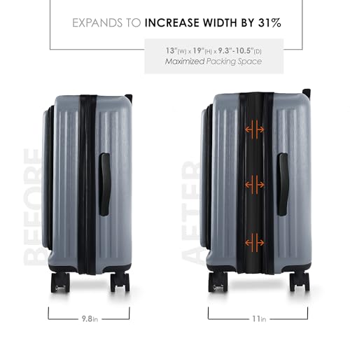 TRAVELARIM 20 Inch Carry On Luggage 22x14x9 Airline Approved, Carry On Suitcase with Wheels, Hard-shell Carry-on Luggage, Grey Small Suitcase, Hardside Luggage Carry On with Cosmetic Carry On Bag