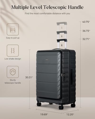CENSIEN Checked Luggage, 28 Inch Luggage with Spinner Wheels, Large Suitcase with Lightweight PC Hard Shell, Aluminum Frame, Top Opening, YKK Zipper, TSA Lock (Grey, 1PC)