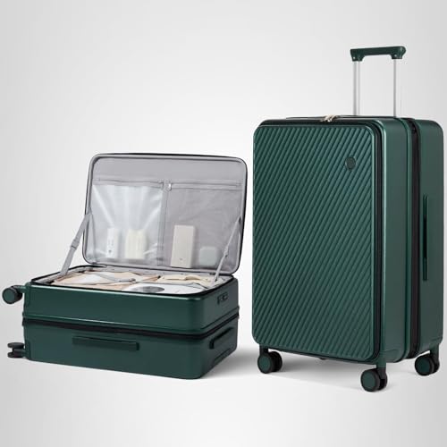 mixi 20 Inch Expandable Carry On Luggage PC Hard Shell Suitcase Top Opening Rolling Travel Suitcases with Spinner Wheels & TSA Lock, Blackish Green