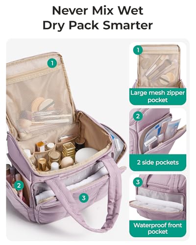 BAGSMART Toiletry Bag for Women with Dual-Padded Handles, Puffy Lightweight Makeup Bag for Makeup Accessories, Brushes Set, Travel-Sized Container, Camel