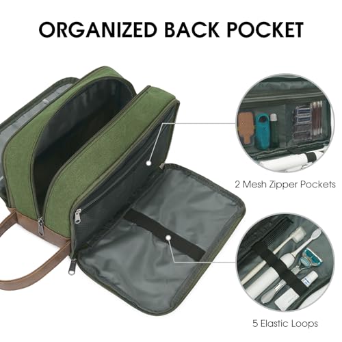 WANDF Travel Toiletry Bag for Men Large Toiletries Shaving Bag Water Resistant Hanging Dopp Kit Travel Accessories Bag for Women Men (Green)
