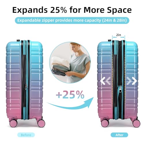 LARVENDER Luggage Sets 6 Piece, Expandable PC+ABS Hardside Multicolor Suitcase Sets with TSA Lock Double Spinner Wheels, Cotton Candy