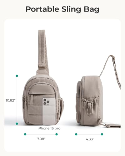 BAGSMART Small Sling Bag for Women, Puffer Crossbody Bag Purses Hobo Handbag Fanny Packs for Travel Hiking, Camel