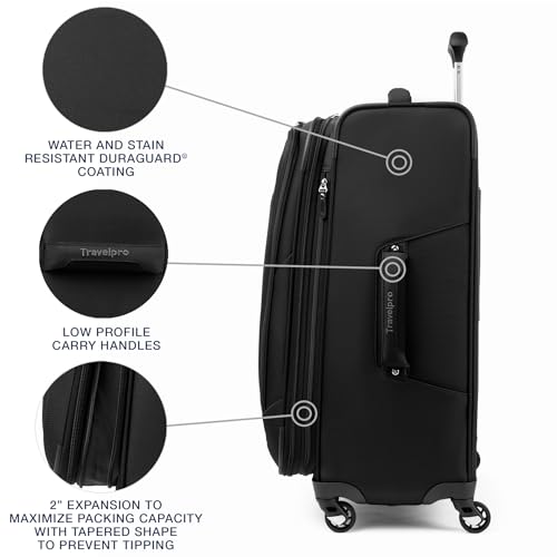 Travelpro Maxlite 5 Softside Expandable Luggage with 4 Spinner Wheels, Lightweight Suitcase, Men and Women, Black, Checked-Medium 25-Inch
