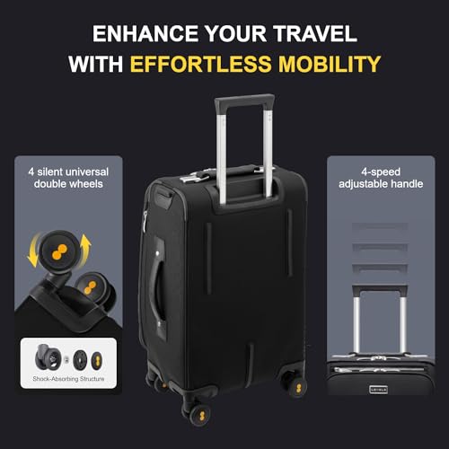 LEVEL8 Carry On Luggage with Compartment, 20 Inch Softside Expandable Travel Suitcase with Spinner Wheels, Top Opening Luggage, Men and Women, Black