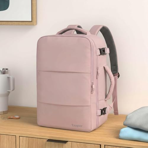 Taygeer Laptop Backpack for Women, Large Travel Backpack with 17.3 inch Laptop Compartment, TSA Friendly 40l Carry On Mochila, Daypack Business Computer Bag for Office Work Travel Essentials, Pink