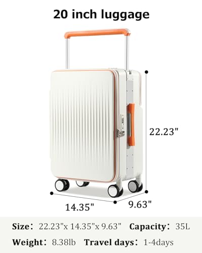 Joyway Carry on Luggage Airline Approved, Hardside Top Opening Carry-on Suitcase with Front Pocket and USB Port, Aluminium Frame 20 Inch Luggage with TSA Lock and Spinner Wheels
