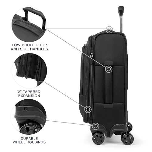 Travelpro Crew Classic Lightweight Softside Expandable Carry on Luggage, 8 Wheel Spinner Suitcase, Men and Women, Compact Carry On 20-Inch, Black