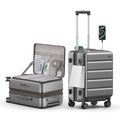 ISLAND ELEPHANT Expandable 20Inch Carry On Luggage Airline Approved - Top Opening Hardside Travel Suitcase Unbreakable -with Cup Holder,USB Charge,Side Pothook, 360°Spinner Wheels, TSA Lock-Grey