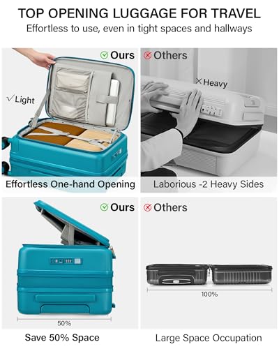 Hanke 20 Inch Expandable Carry On Luggage with Cup Holder 22x14x9 Airline Approved, Top Opening Hard Shell Suitcases with Wheels, Carry-On Travel Suitcase Trunk Luggage with Lock, Caribbean Blue