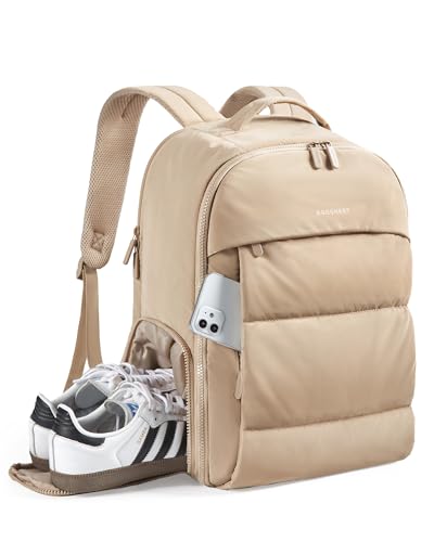 BAGSMART 30L Travel Backpack for Women, Carry on Backpack for Airplanes, Gym Backpack with Shoe Compartment, Lightweight Travel Bag Fits 15.6 Inch, Water-Resistant, Desert