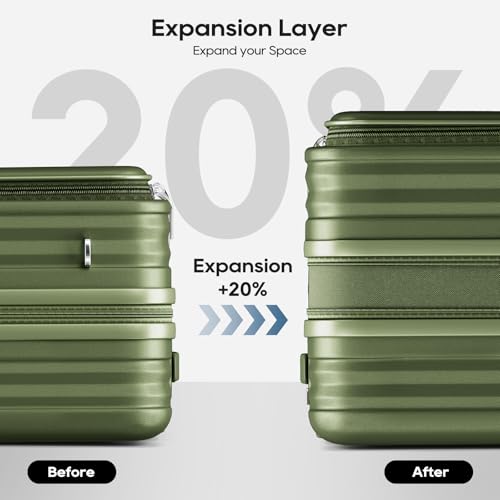 Joyway Luggage Sets 5 Piece with Front Pocket, Expandable Top Opening Suitcase Set, PC Hardside Carry on Suitcase with Spinner Wheels and TSA Lock (Dark Green)