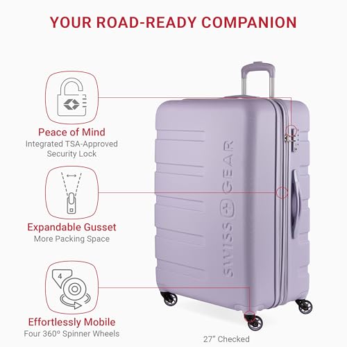 SwissGear 7366 Signature Hardside Expandable Luggage with Spinner Wheels, TSA Lock, Cup-Holder, Evening Haze, 3-Piece Set (19/23/27)