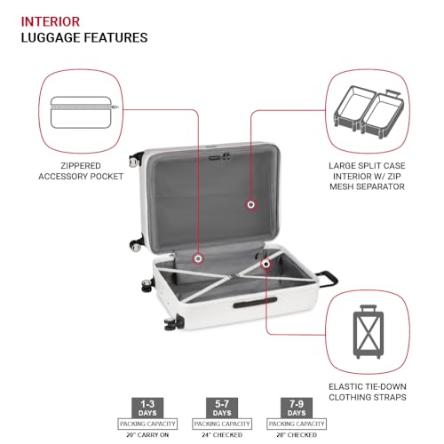 SwissGear Wanderlust Pro Lightweight Hardside Expandable Luggage Set with Spinner Wheels, White, 3-Piece Set (20/24/28)