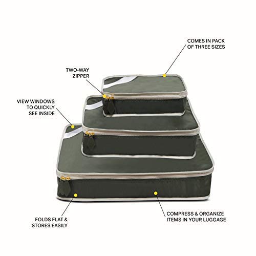 Paravel Travel Packing Cubes | Set of 3 | Safari Green | Luggage Bag Organizers for Travel Accessories, Shoes, Toiletries, Laundry, Compression Storage Cubes | Various Sizes