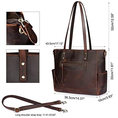 S-ZONE Genuine Leather Tote Bag for Women Large Shoulder Purses Work Handbags with Crossbody Strap Vintage
