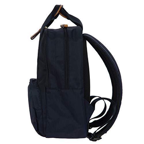 Bric's X-Travel Urban Backpack 14 Inch, Water-Resistant Satin Nylon Carry-On Daypack with Leather Details, Laptop Sleeve, Double-Zip Compartments and Luggage Pass-Through – Navy