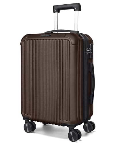 LIGHT FLIGHT Carry On Luggage 22x14x9 Airline Approved, Durable Hard Shell Carry On Suitcases with Wheels, Expandable Hardside Lightweight Travel Luggage with TSA Lock, Coffee Brown