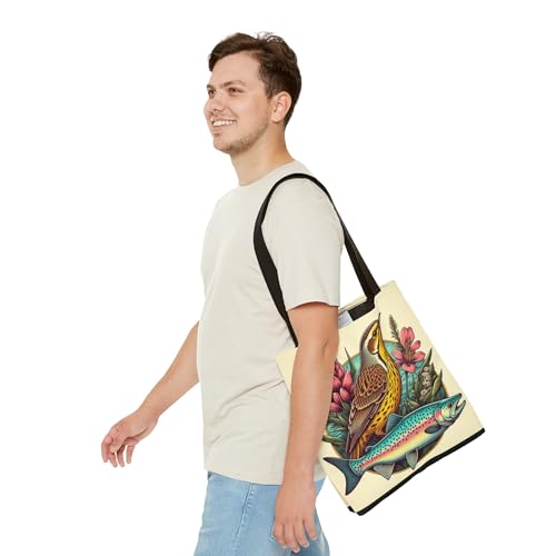 Premium Montana Inspired Tote Bag - Bitterroot, Western Meadowlark, Cutthroat Trout with Reinforced Stitching