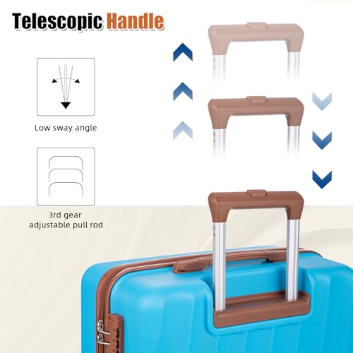 Eeeza Carry on Luggage Sets 22x14x9 Airline Approved Durable Travel Luggage Suitcases with Wheels,ABS Hard Case Suitcases with Spinner Wheels,(SkyBlue,3 Piece Sets(20"/DB/TB))