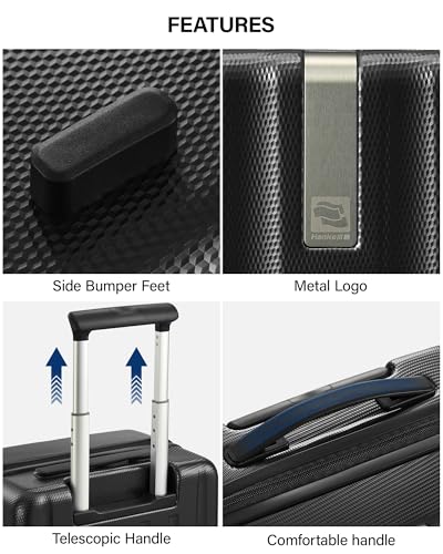Hanke Upgraded Elite 24 Inch Checked Luggage,PC Hard Shell Suitcases with Wheels, TSA Lock, Explosion-Proof Zipper Suitcase for Business Travel Men & Women,Jet Black