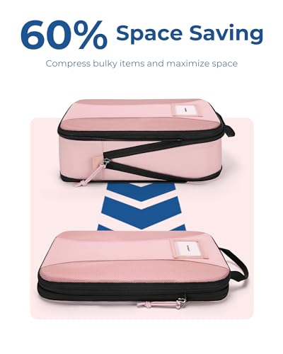 BAGSMART Compression Packing Cubes, 6 PCS Packing Cubes for Suitcases, Travel Bags Organizer for Luggage, Lightweight Packing Cube for Travel Essentials, Pink