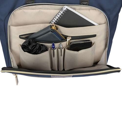 Kenneth Cole REACTION Chelsea Quilted Chevron 15" Laptop & Tablet Business Tote with Removable Shoulder Strap, Navy