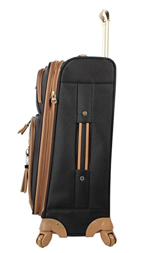 Steve Madden Designer Luggage Collection - Lightweight 24 Inch Expandable Softside Suitcase - Mid-size Rolling 4-Spinner Wheels Checked Bag (Harlo Black)