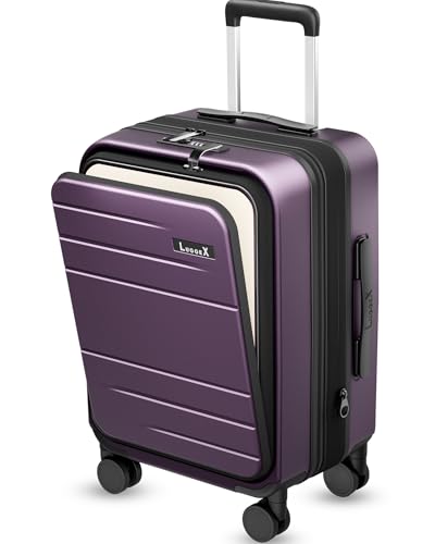 LUGGEX Carry On Luggage 22x14x9 Airline Approved, Expandable Polycarbonate Suitcase with Front Pocket (FX-Core, Purple, 20 Inch)