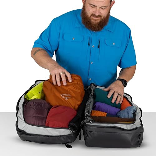 Osprey Transporter 44L Durable Squffel Bag - Water Resistant Square Split Travel Duffel Backpack, Pine Leaf Green