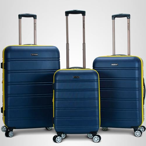 Rockland Melbourne Hardside Expandable Spinner Wheel Luggage, Checked Large 28", Navy