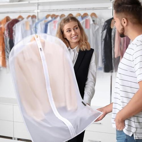 BALEINE 40'' Translucent Garment Bags, 12 Packs PEVA Dress Bag for Closet Clothes Dresses Suit Coats Storage (White, 12PK)