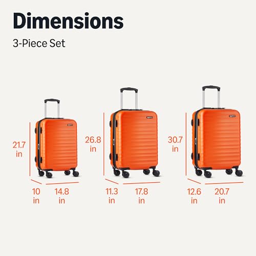 Amazon Basics 3-Piece Hardshell Spinner Luggage Set (21", 26", 30"), Expandable, Scratch-Resistant Surface, Four Multi-directional Wheels, Orange