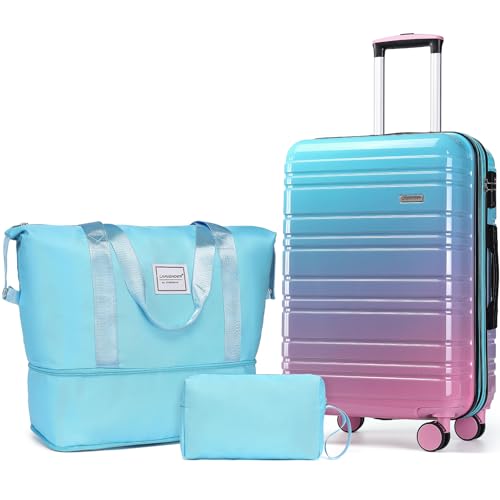 LARVENDER Luggage Sets 3 Piece, 20 Inch Carry on Luggage 22x14x9 Airline Approved Hardside PC+ABS Suitcase Set with Spinner Wheels TSA Lock, Lightweight Luggage Set for Women, Cotton Candy