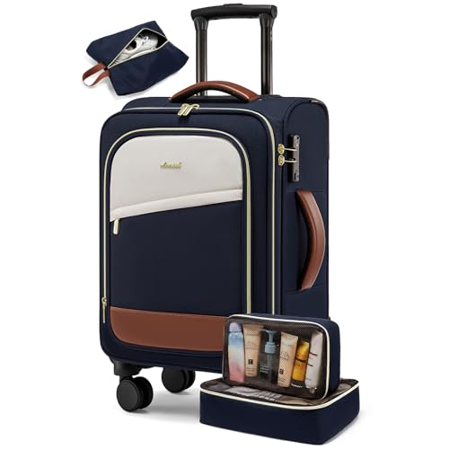LOVEVOOK 4 Pcs Carry On Luggage 22x14x9 Airline Approved, 20 Inch Carry On Suitcases with Wheels, Softside Rolling Suitcase for Women Men, with TSA Lock Weekender Travel Luggage