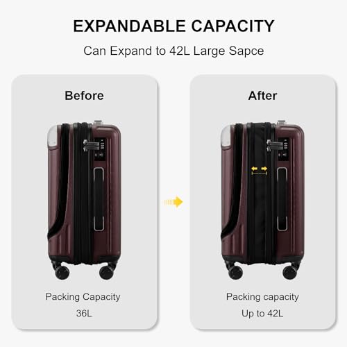 LEVEL8 Grace Large Carry on Luggage, 20 Inch Expandable Hardside Suitcases with wheels, Abs+Pc Harshell Spinner Luggages with Tsa Lock, Red