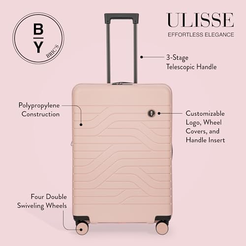 Bric's B|Y Ulisse Checked Luggage with Spinner Wheels – Expandable Lightweighted Hard Shell Suitcase, TSA Combination Lock - Removeable Wash Bag Included - 28 Inch, Pearl Pink